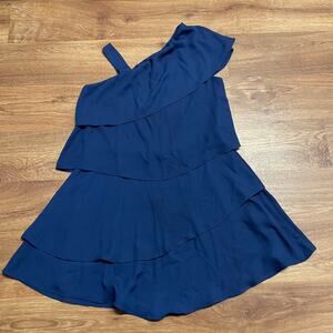 Aqua Girls Asymmetrical Solid Blue Tiered Layered Dress Size 16 Extra Large